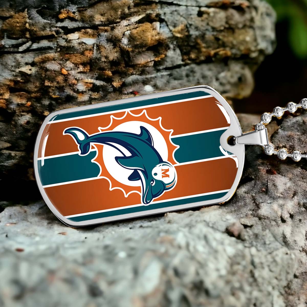 American Football - AFD086 - Miami Dolphins - NFL Football Team - American Football Dog Tag - Military Ball Chain - Luxury Dog Tag