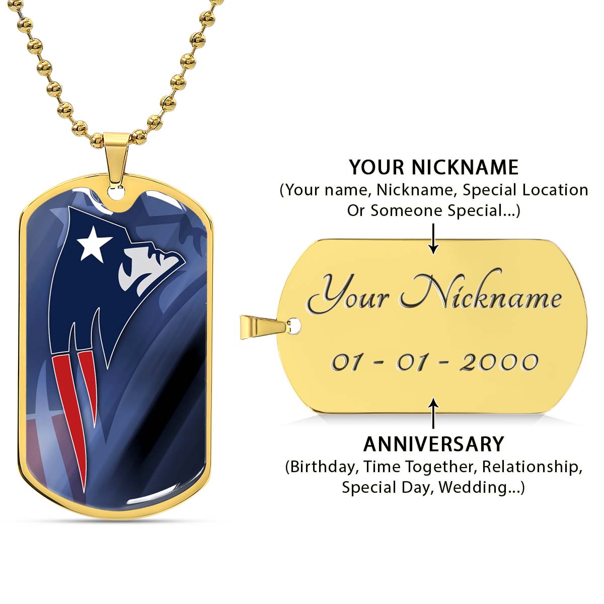 American Football - AFD087 - New England Patriots The Spirit Of Champions In Sports - NFL Football Team - American Football Dog Tag - Military Ball Chain - Luxury Dog Tag