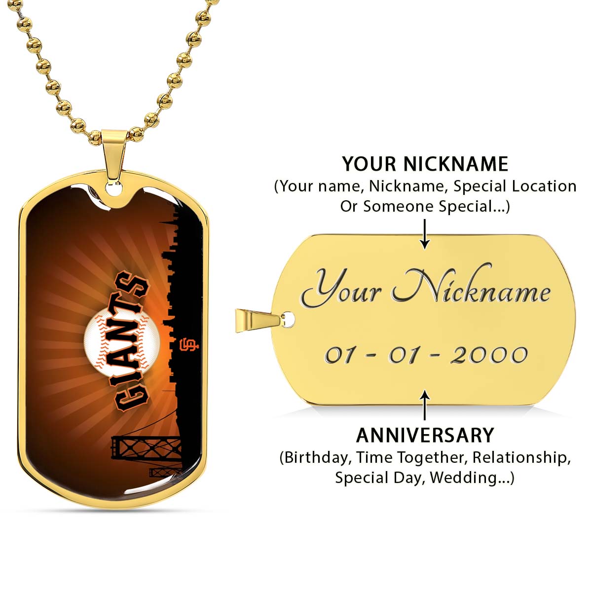 Baseball - BBD001 - San Francisco Giants Sports - Baseball Dog Tag - Military Ball Chain - Luxury Dog Tag