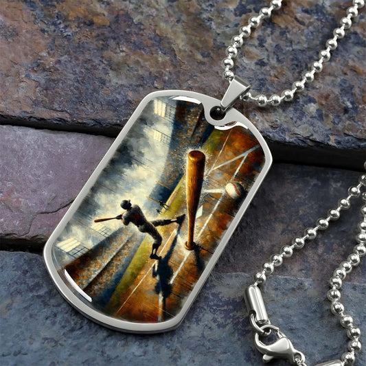 Baseball - BBD003 - Baseball Game Action - Baseball Dog Tag - Military Ball Chain - Luxury Dog Tag