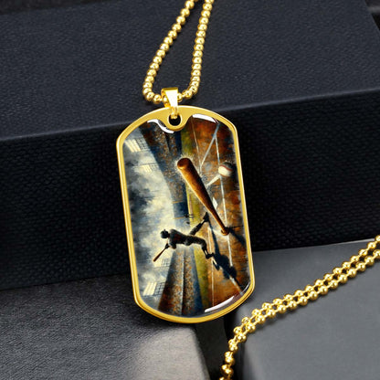 Baseball - BBD003 - Baseball Game Action - Baseball Dog Tag - Military Ball Chain - Luxury Dog Tag