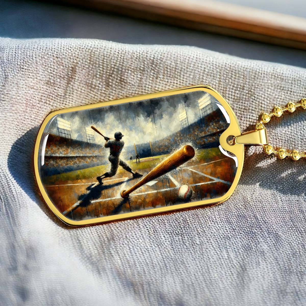 Baseball - BBD003 - Baseball Game Action - Baseball Dog Tag - Military Ball Chain - Luxury Dog Tag