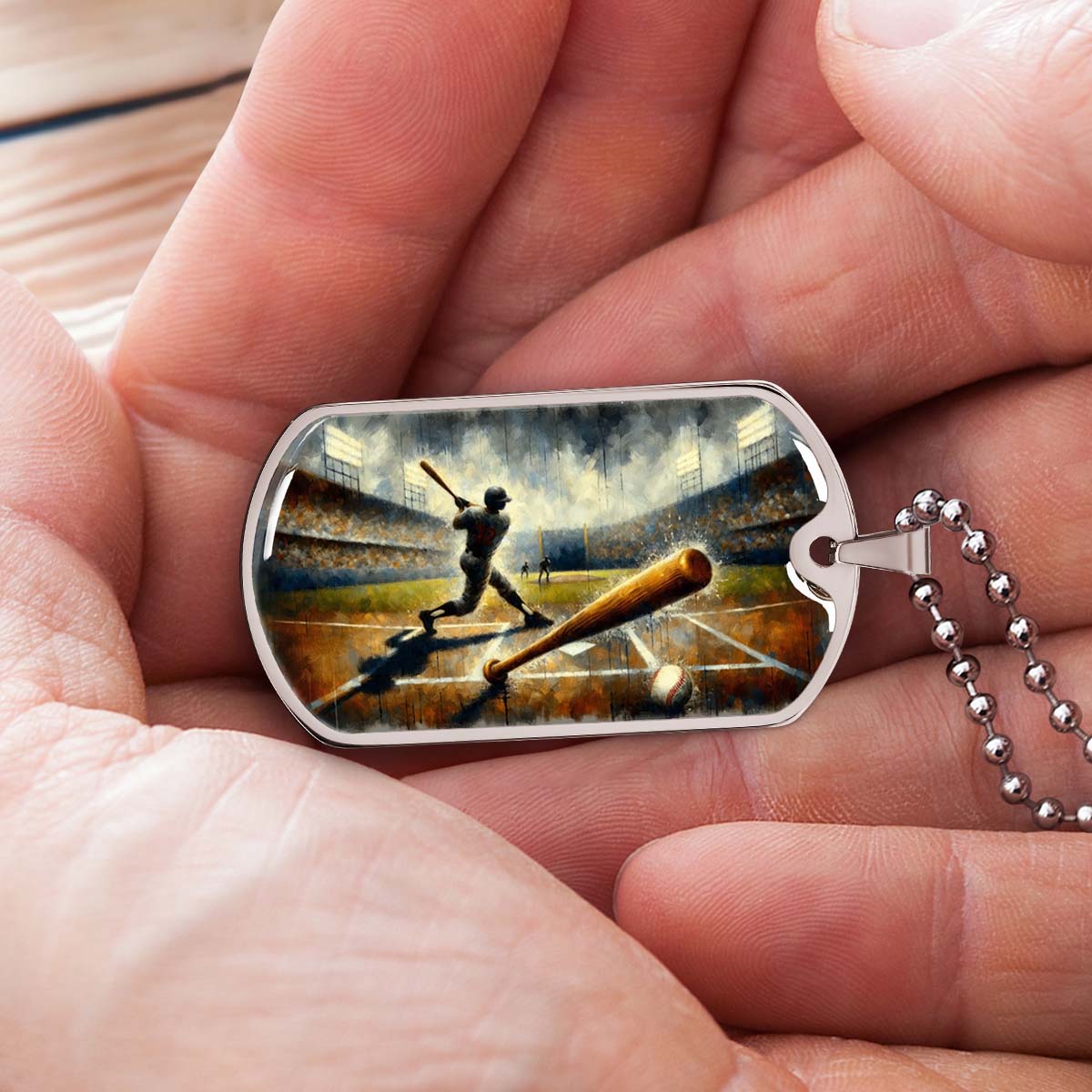 Baseball - BBD003 - Baseball Game Action - Baseball Dog Tag - Military Ball Chain - Luxury Dog Tag