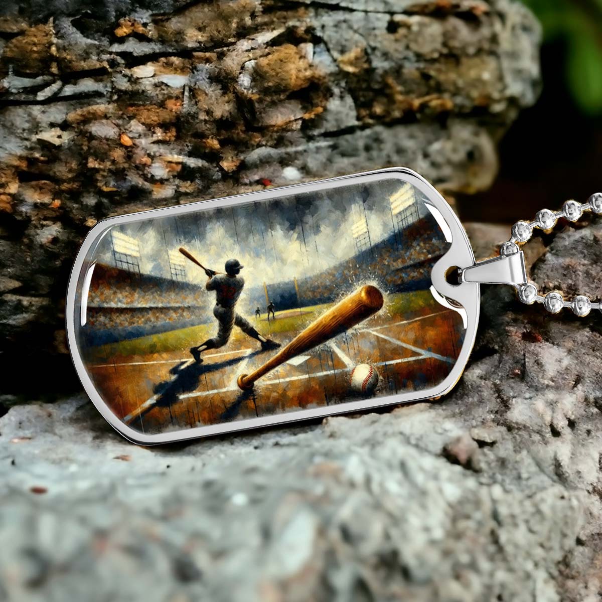 Baseball - BBD003 - Baseball Game Action - Baseball Dog Tag - Military Ball Chain - Luxury Dog Tag