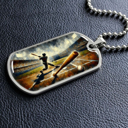 Baseball - BBD003 - Baseball Game Action - Baseball Dog Tag - Military Ball Chain - Luxury Dog Tag