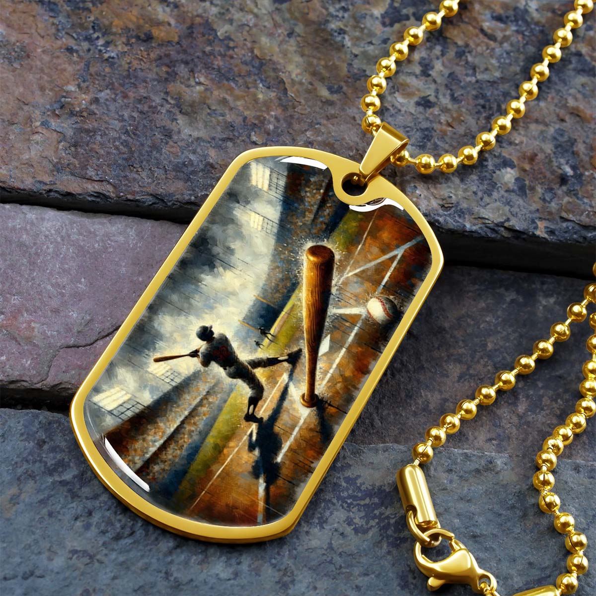 Baseball - BBD003 - Baseball Game Action - Baseball Dog Tag - Military Ball Chain - Luxury Dog Tag