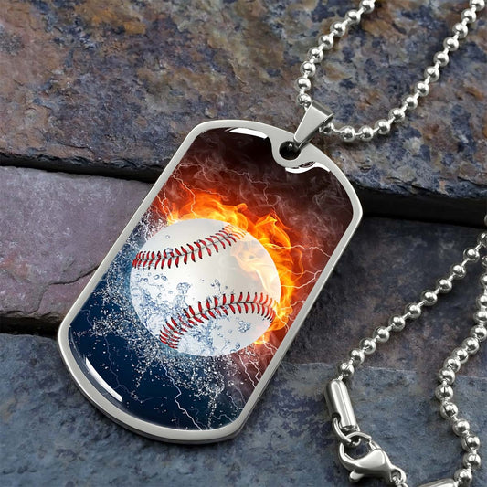 Baseball - BBD004 - Epic Baseball Blaze - Baseball Dog Tag - Military Ball Chain - Luxury Dog Tag