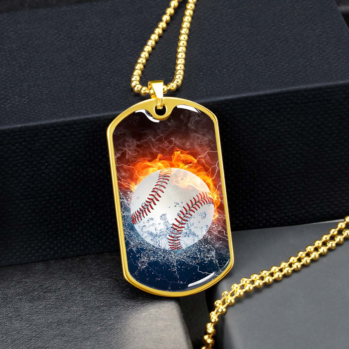 Baseball - BBD004 - Epic Baseball Blaze - Baseball Dog Tag - Military Ball Chain - Luxury Dog Tag