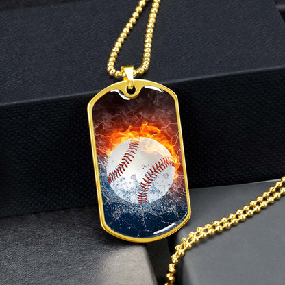 Baseball - BBD004 - Epic Baseball Blaze - Baseball Dog Tag - Military Ball Chain - Luxury Dog Tag
