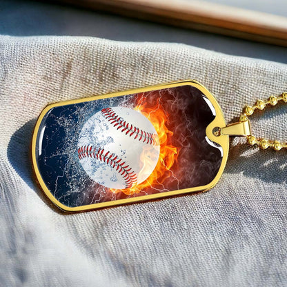 Baseball - BBD004 - Epic Baseball Blaze - Baseball Dog Tag - Military Ball Chain - Luxury Dog Tag