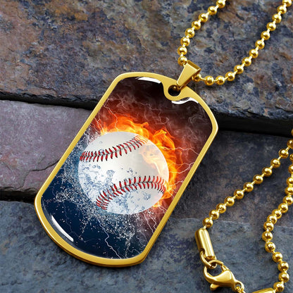 Baseball - BBD004 - Epic Baseball Blaze - Baseball Dog Tag - Military Ball Chain - Luxury Dog Tag