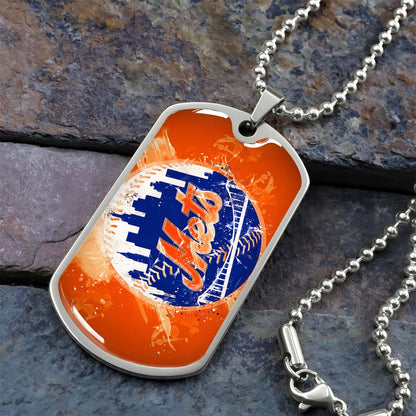 Baseball - BBD005 - New York Mets - MLB Pride in Every Stitch - Baseball Dog Tag - Military Ball Chain - Luxury Dog Tag