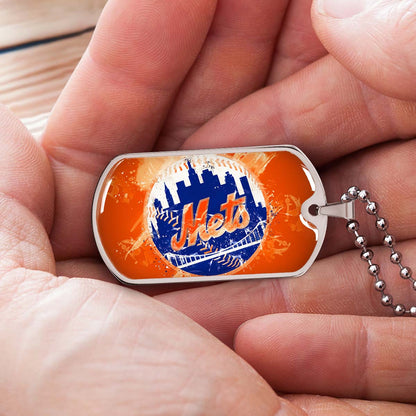 Baseball - BBD005 - New York Mets - MLB Pride in Every Stitch - Baseball Dog Tag - Military Ball Chain - Luxury Dog Tag