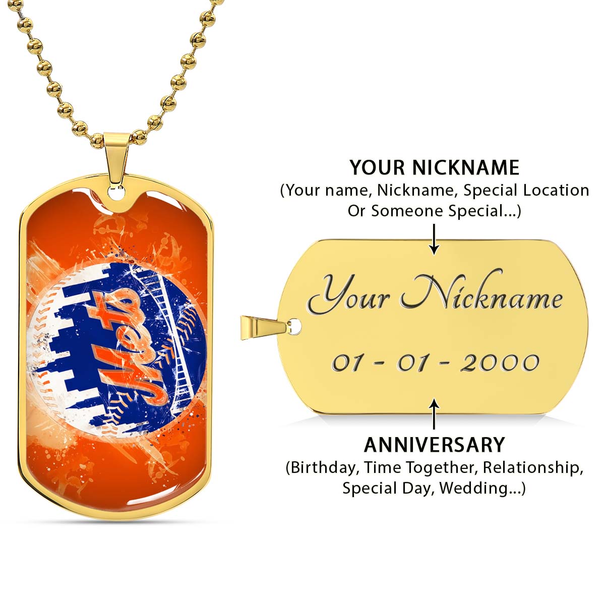 Baseball - BBD005 - New York Mets - MLB Pride in Every Stitch - Baseball Dog Tag - Military Ball Chain - Luxury Dog Tag