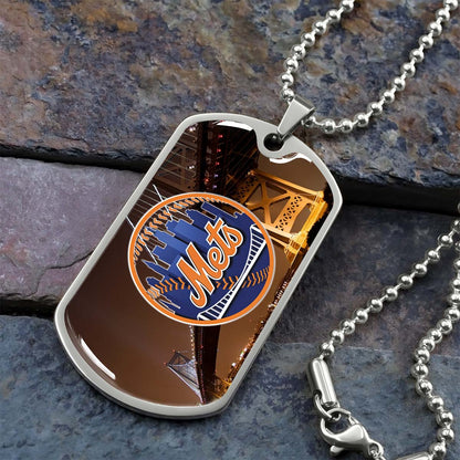 Baseball - BBD008 - New York Mets - Baseball Dog Tag - Military Ball Chain - Luxury Dog Tag