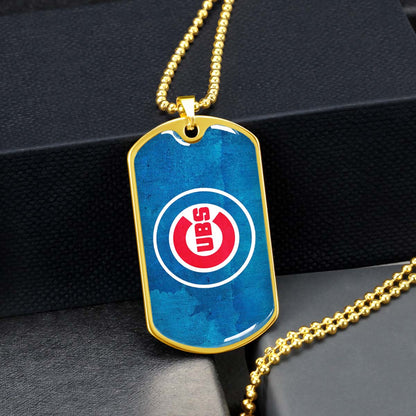Baseball - BBD009 - Chicago Cubs - Bold Sports Emblem in Blue - Baseball Dog Tag - Military Ball Chain - Luxury Dog Tag