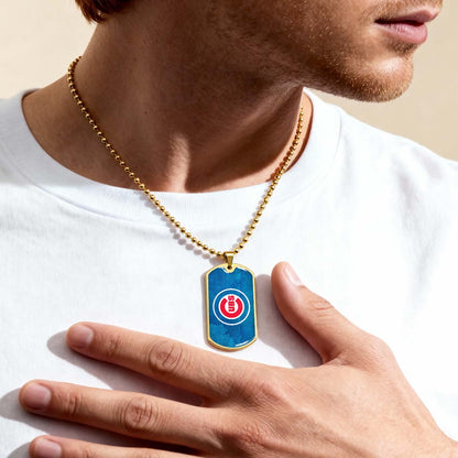 Baseball - BBD009 - Chicago Cubs - Bold Sports Emblem in Blue - Baseball Dog Tag - Military Ball Chain - Luxury Dog Tag