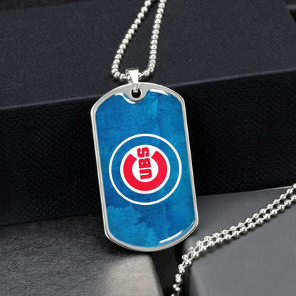 Baseball - BBD009 - Chicago Cubs - Bold Sports Emblem in Blue - Baseball Dog Tag - Military Ball Chain - Luxury Dog Tag