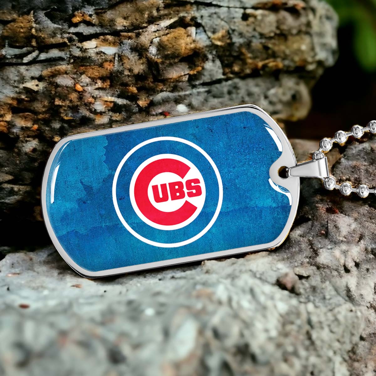 Baseball - BBD009 - Chicago Cubs - Bold Sports Emblem in Blue - Baseball Dog Tag - Military Ball Chain - Luxury Dog Tag