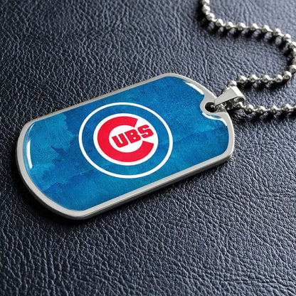 Baseball - BBD009 - Chicago Cubs - Bold Sports Emblem in Blue - Baseball Dog Tag - Military Ball Chain - Luxury Dog Tag