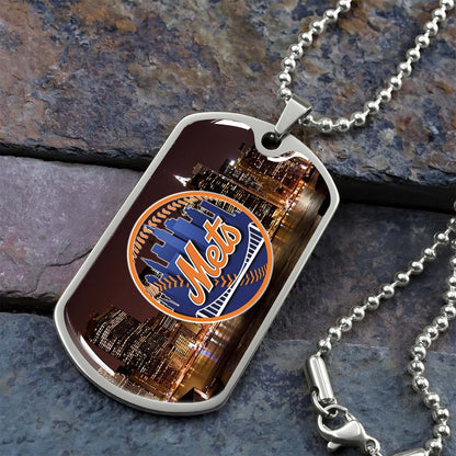 Baseball - BBD010 - New York Mets A Night in the City - Baseball Dog Tag - Military Ball Chain - Luxury Dog Tag