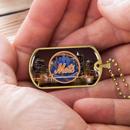 Baseball - BBD010 - New York Mets A Night in the City - Baseball Dog Tag - Military Ball Chain - Luxury Dog Tag