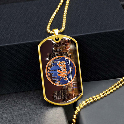 Baseball - BBD010 - New York Mets A Night in the City - Baseball Dog Tag - Military Ball Chain - Luxury Dog Tag