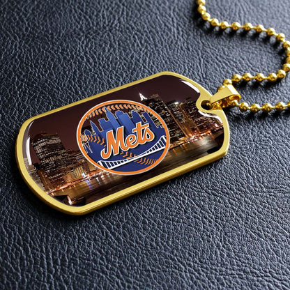 Baseball - BBD010 - New York Mets A Night in the City - Baseball Dog Tag - Military Ball Chain - Luxury Dog Tag