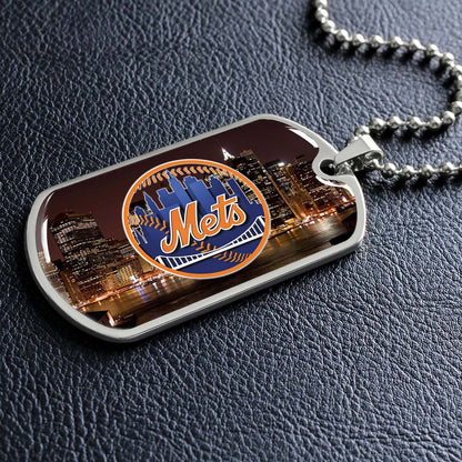 Baseball - BBD010 - New York Mets A Night in the City - Baseball Dog Tag - Military Ball Chain - Luxury Dog Tag