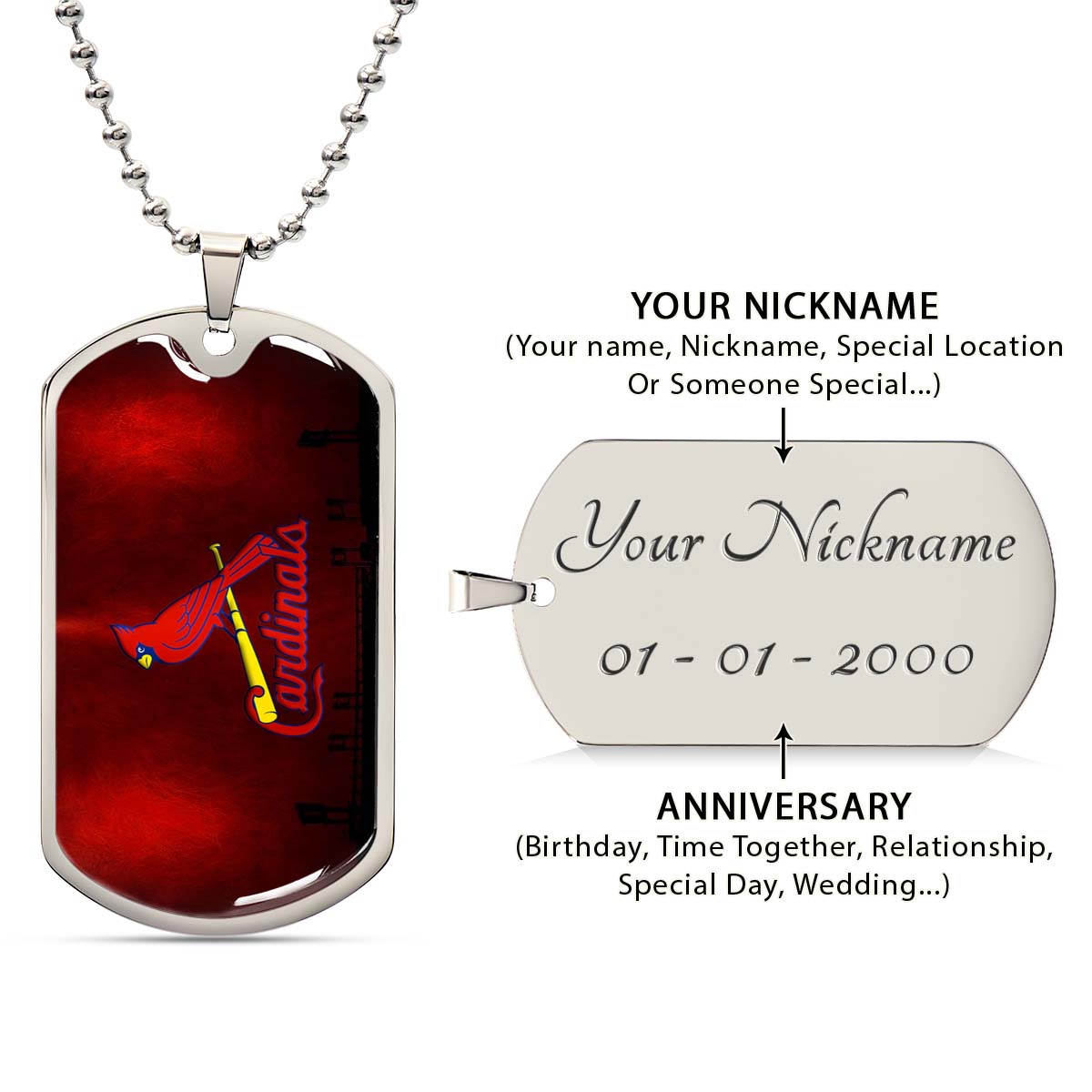 Baseball - BBD011 - Cardinals - Baseball Dog Tag - Military Ball Chain - Luxury Dog Tag