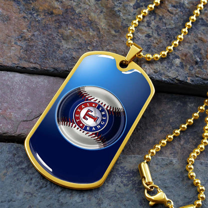 Baseball - BBD012 - Texas Rangers - Baseball Dog Tag - Military Ball Chain - Luxury Dog Tag