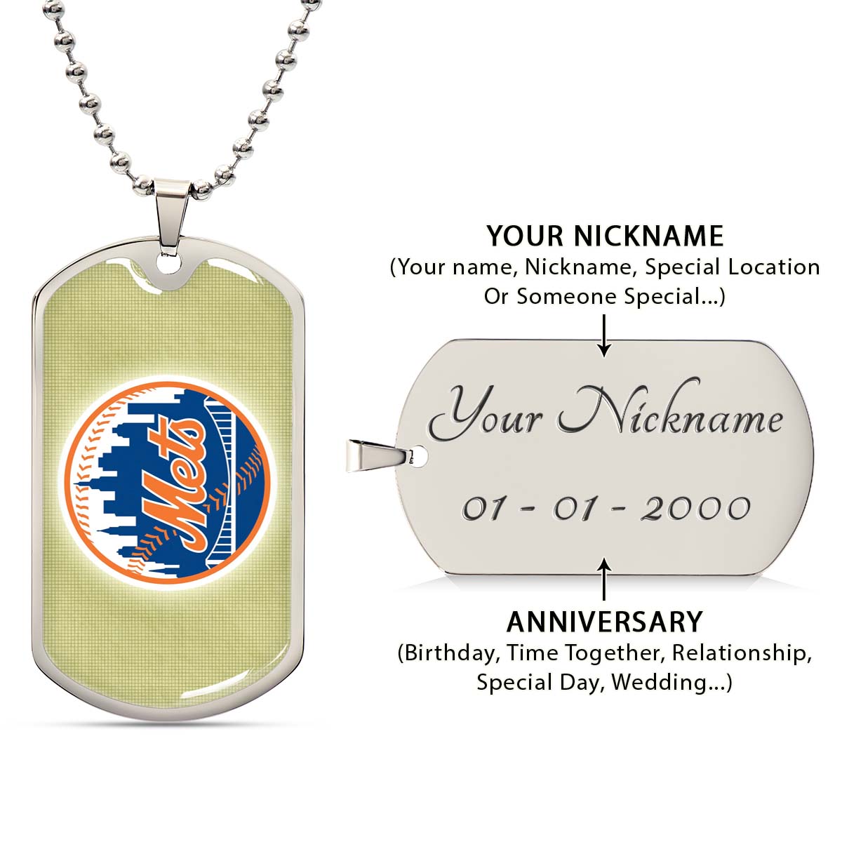 Baseball - BBD013 - New York Mets - Baseball Dog Tag - Military Ball Chain - Luxury Dog Tag