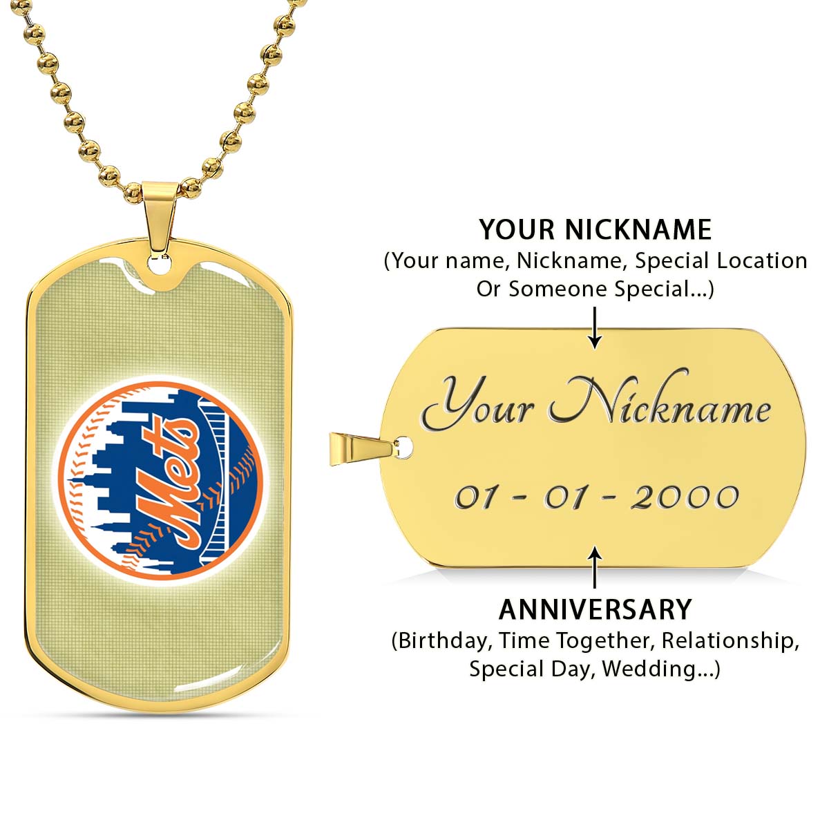 Baseball - BBD013 - New York Mets - Baseball Dog Tag - Military Ball Chain - Luxury Dog Tag
