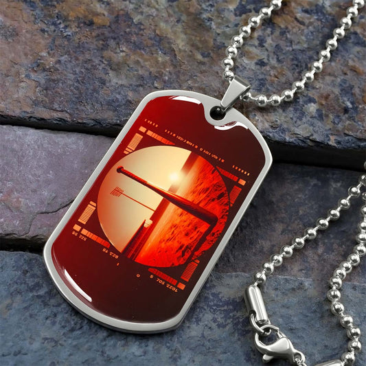 Baseball - BBD017 - Sunset Baseball Bat - Baseball Dog Tag - Military Ball Chain - Luxury Dog Tag
