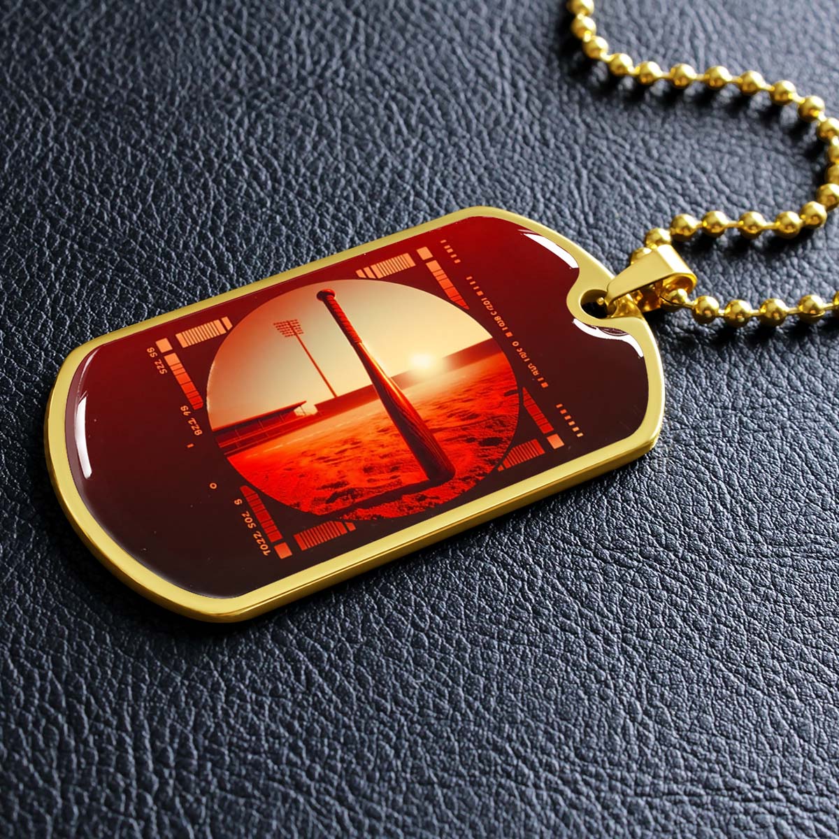 Baseball - BBD017 - Sunset Baseball Bat - Baseball Dog Tag - Military Ball Chain - Luxury Dog Tag