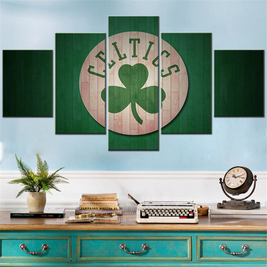 Basketball - 5 Pieces Wall Art - BK5003 - Boston Celtics - Lucky the Leprechaun - Basketball Poster - Basketball Canvas