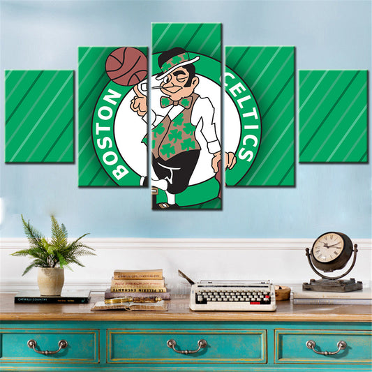 Basketball - 5 Pieces Wall Art - BK5008 - Boston Celtics - Lucky the Leprechaun - Basketball Poster - Basketball Canvas