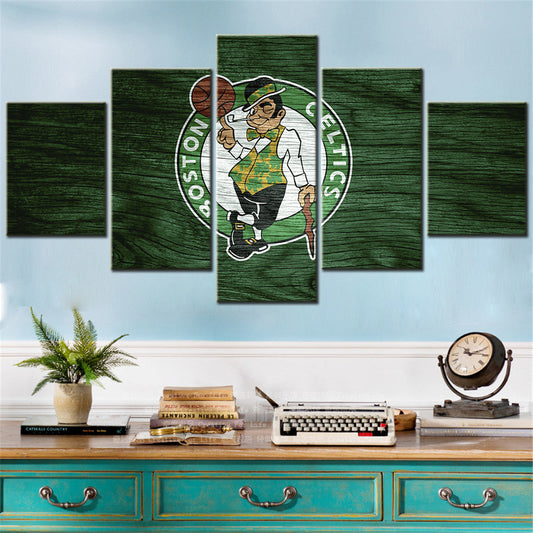 Basketball - 5 Pieces Wall Art - BK5009 - Boston Celtics - Lucky the Leprechaun - Basketball Poster - Basketball Canvas