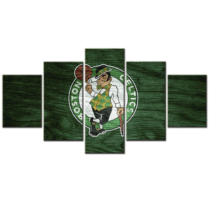 Basketball - 5 Pieces Wall Art - BK5009 - Boston Celtics - Lucky the Leprechaun - Basketball Poster - Basketball Canvas