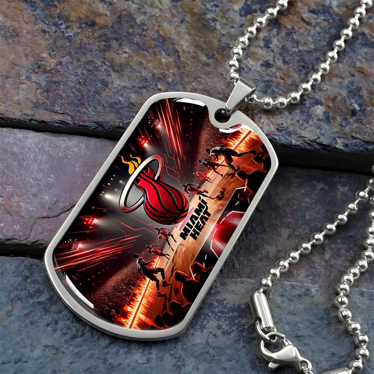 Basketball - BKD003 - Miami Heat Basketball - Basketball Dog Tag - Military Ball Chain - Luxury Dog Tag