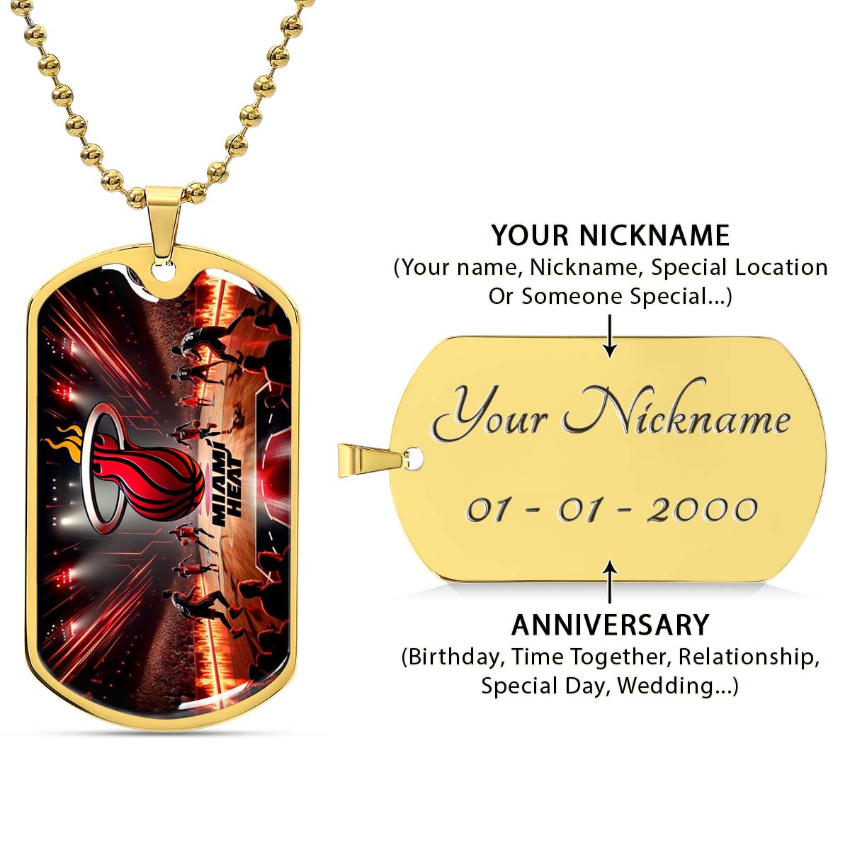 Basketball - BKD003 - Miami Heat Basketball - Basketball Dog Tag - Military Ball Chain - Luxury Dog Tag