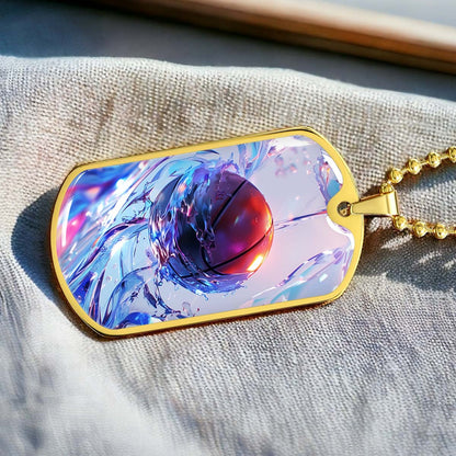 Basketball - BKD012 - Basketball in Dynamic Splash - Basketball Dog Tag - Military Ball Chain - Luxury Dog Tag