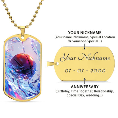 Basketball - BKD012 - Basketball in Dynamic Splash - Basketball Dog Tag - Military Ball Chain - Luxury Dog Tag