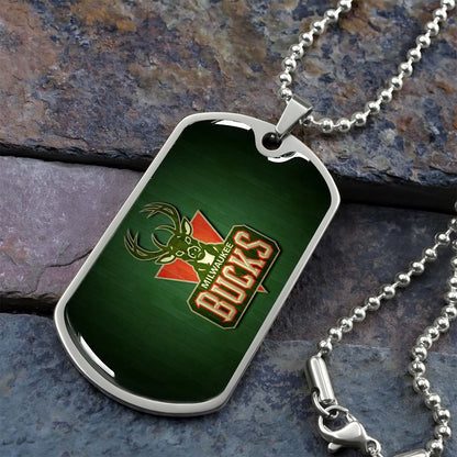 Basketball - BKD013 - Milwaukee Bucks Sports - Basketball Dog Tag - Military Ball Chain - Luxury Dog Tag