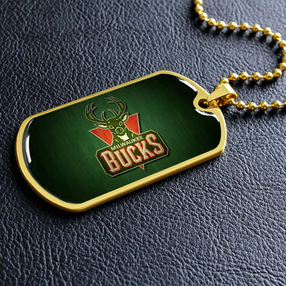 Basketball - BKD013 - Milwaukee Bucks Sports - Basketball Dog Tag - Military Ball Chain - Luxury Dog Tag