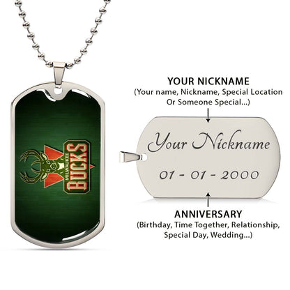 Basketball - BKD013 - Milwaukee Bucks Sports - Basketball Dog Tag - Military Ball Chain - Luxury Dog Tag