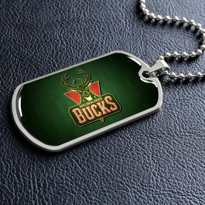 Basketball - BKD013 - Milwaukee Bucks Sports - Basketball Dog Tag - Military Ball Chain - Luxury Dog Tag