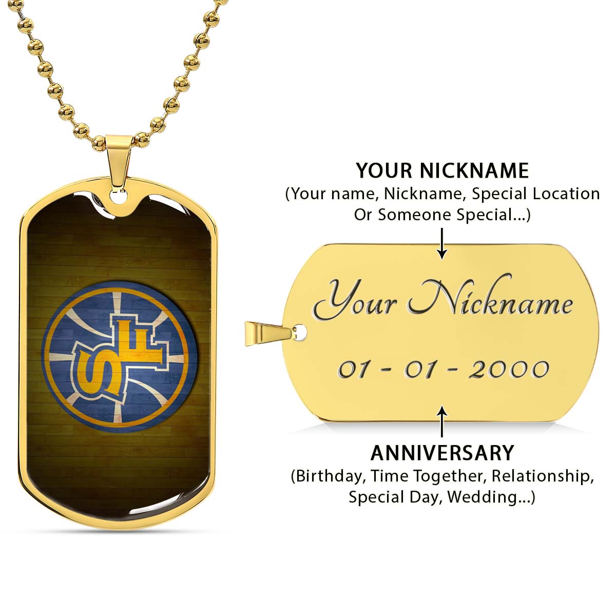 Basketball - BKD016 - Golden State Warriors Sports - Basketball Dog Tag - Military Ball Chain - Luxury Dog Tag