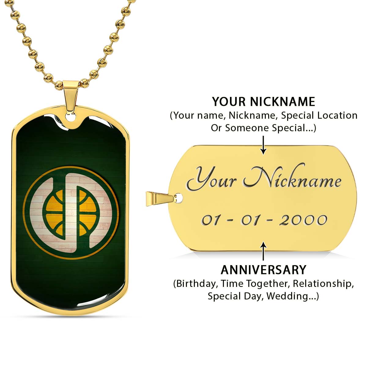 Basketball - BKD017 - Seattle Supersonics Sports - Basketball Dog Tag - Military Ball Chain - Luxury Dog Tag