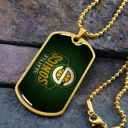 Basketball - BKD018 - Seattle Supersonics Sports - Basketball Dog Tag - Military Ball Chain - Luxury Dog Tag